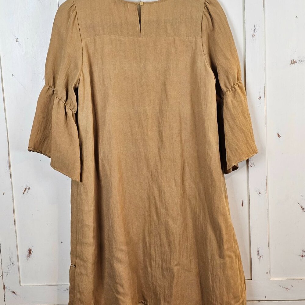 POLAGRAM Embroidered Boho Bell Sleeve Dress Mustard Floral L - Picture 9 of 9